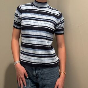 Light blue striped sweater short sleeve top